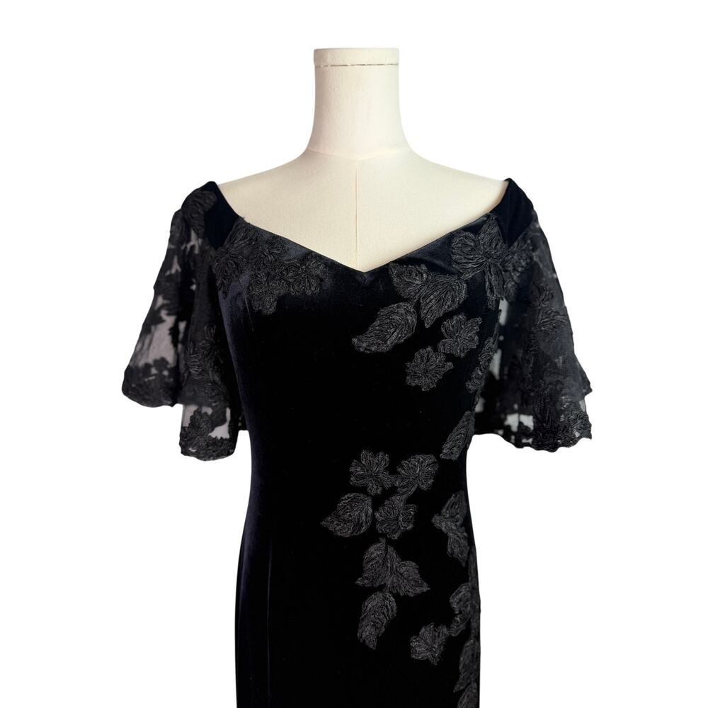 Rickie Freeman Teri Jon Black Sz 8 Velvet Lace Mermaid Gown 8 Black Tie Formal - Picture 4 of 10